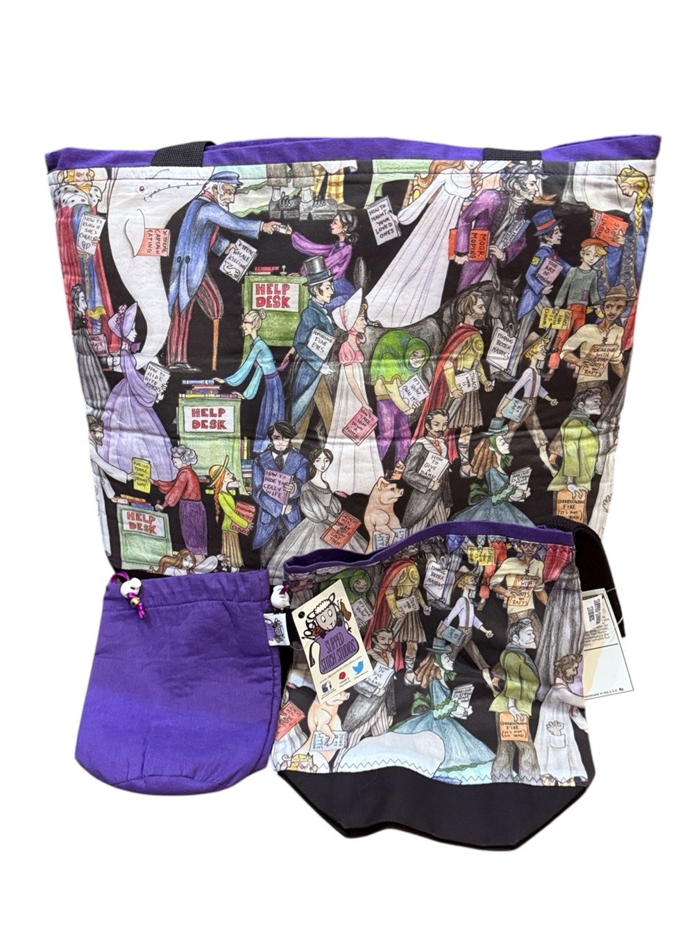 Slipped Stitch Studio and Tote Purple 3pc Knitting/Craft Project Tote Bag
